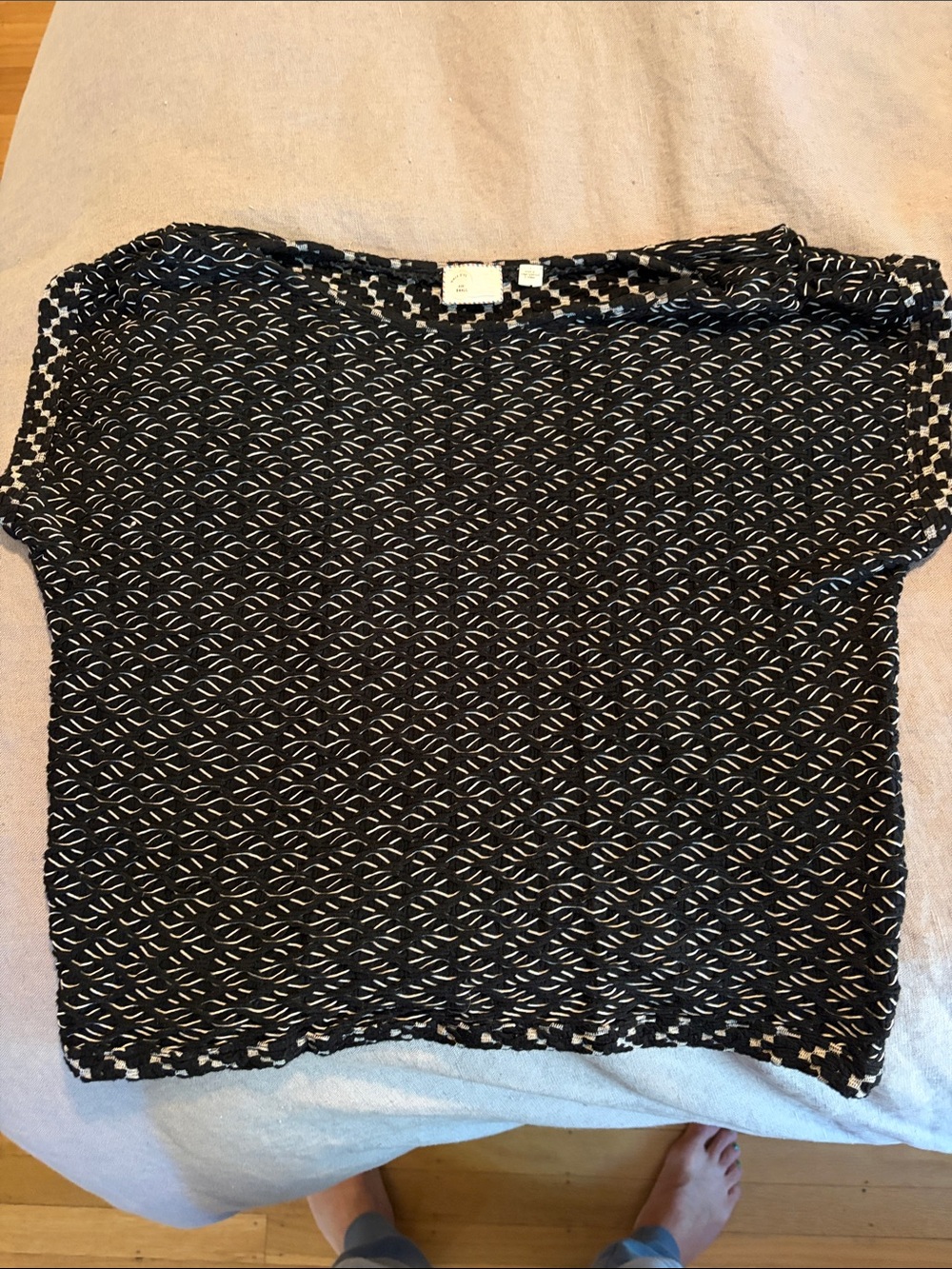 Anthropologie Black and White Short Sleeve Patterned Tee
